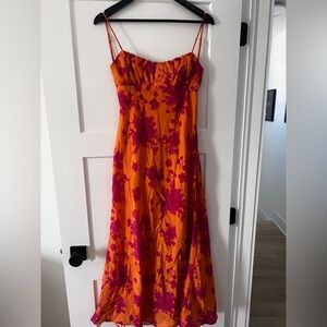 Hello Molly Floral Patterned Pink and Orange Dress